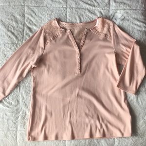 Henley Style Laser Cut Top - Rose Pink